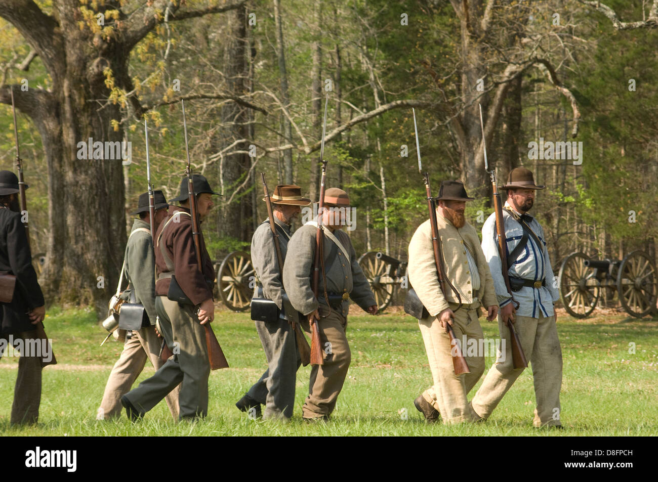 Confederate reenactors marching, Shiloh National Military Park, Tennessee. Digital photograph Stock Photo