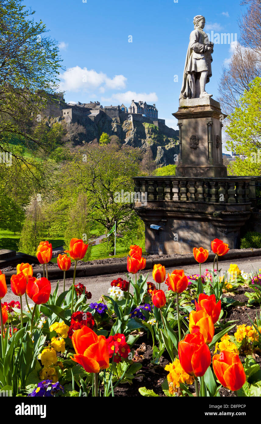 Statue of Allan Ramsey (poet) in Princes street gardens Edinburgh city centre Midlothian Scotland UK GB EU Europe Stock Photo