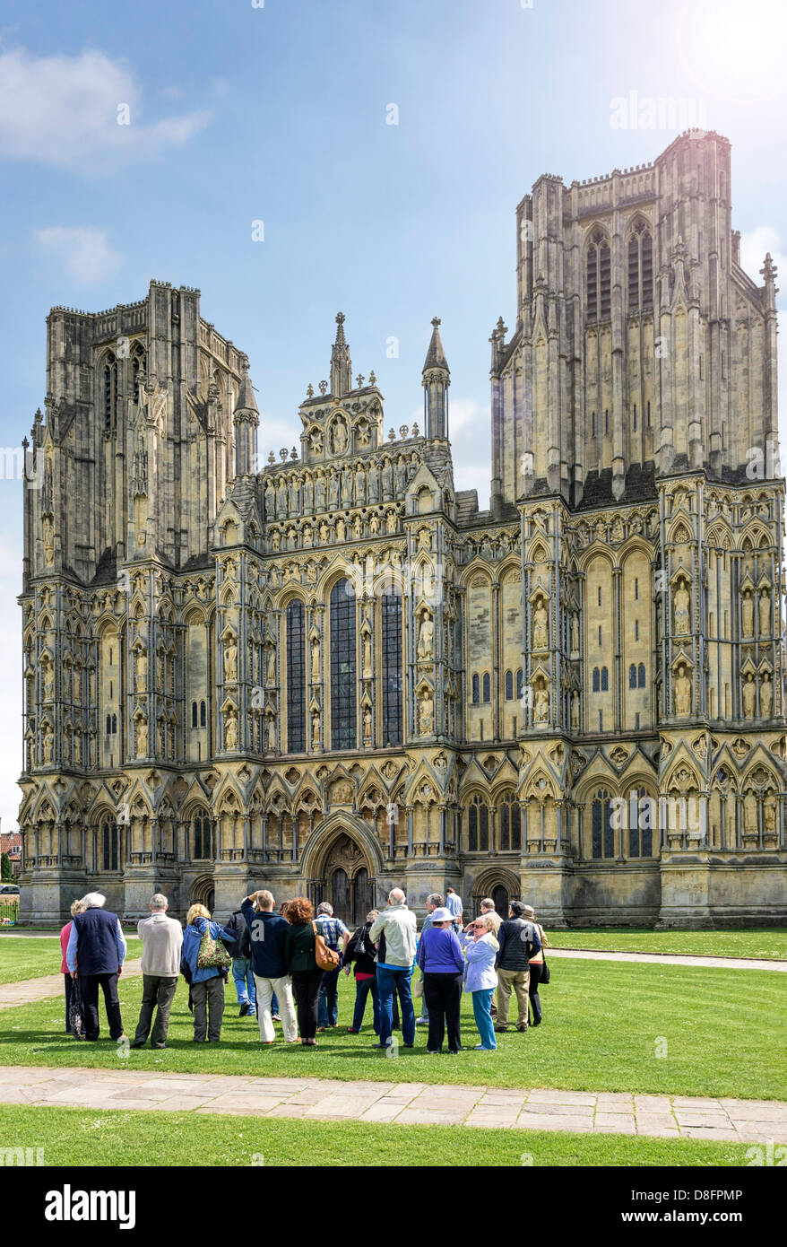 Wells Cathedral, Wells, Somerset, England, UK - with tour party Stock Photo