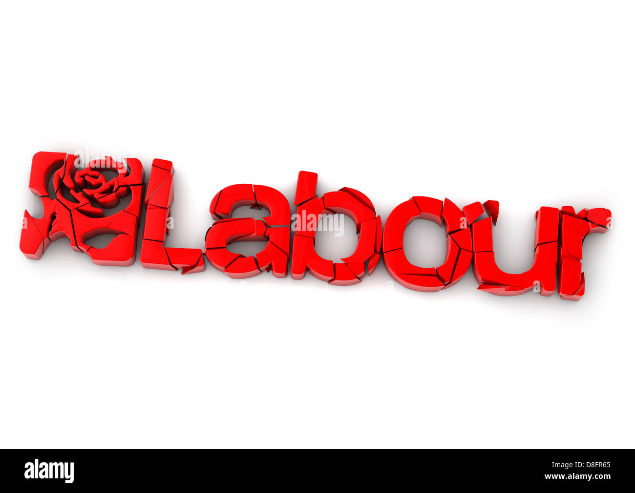 Crumbling Labour Party logo, divided, leadership, split - UK politics concept Stock Photo