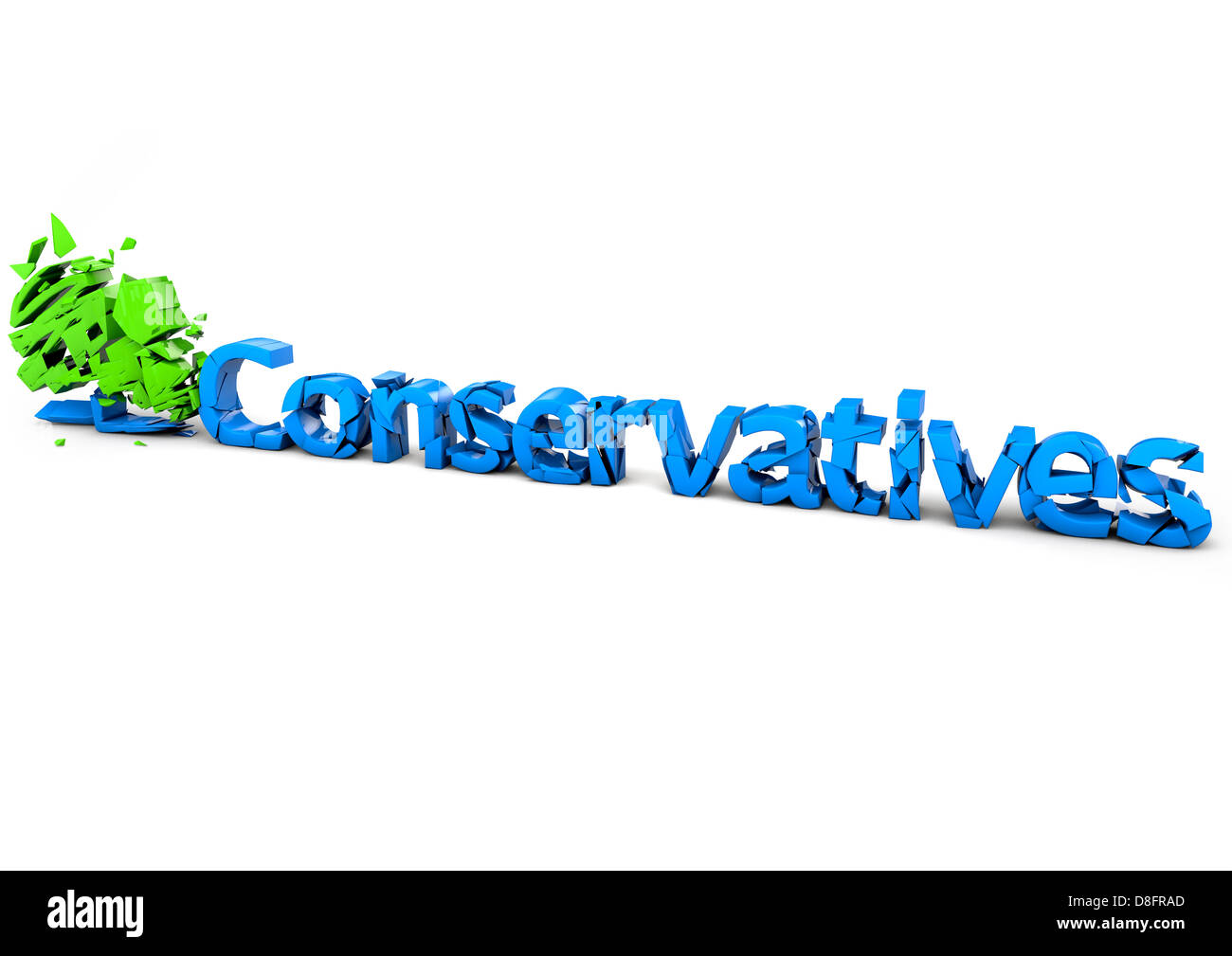 Crumbling Conservative Party logo, Tory party meltdown concept Stock Photo