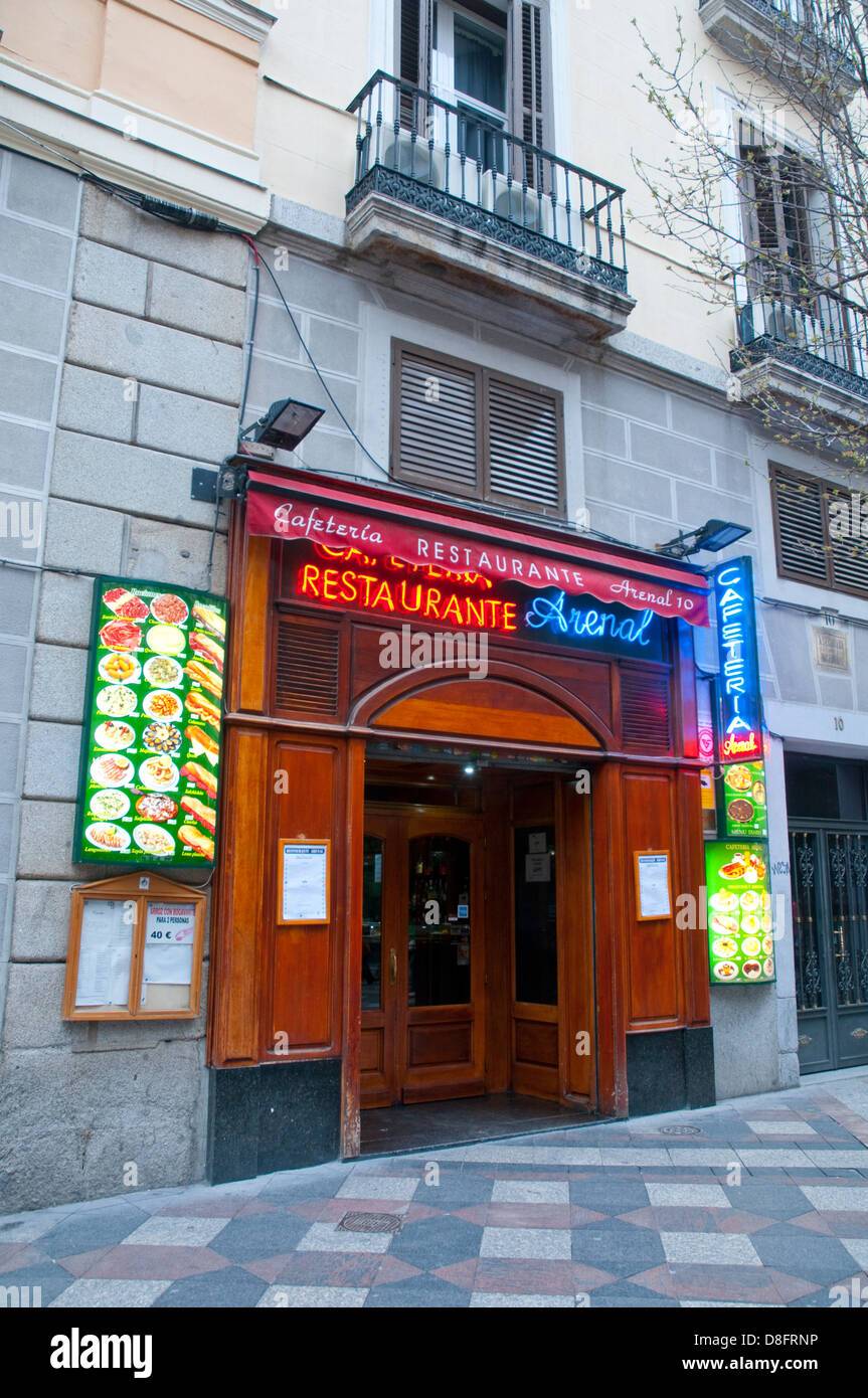 Facade of restaurant. Arenal street, Madrid, Spain. Stock Photo