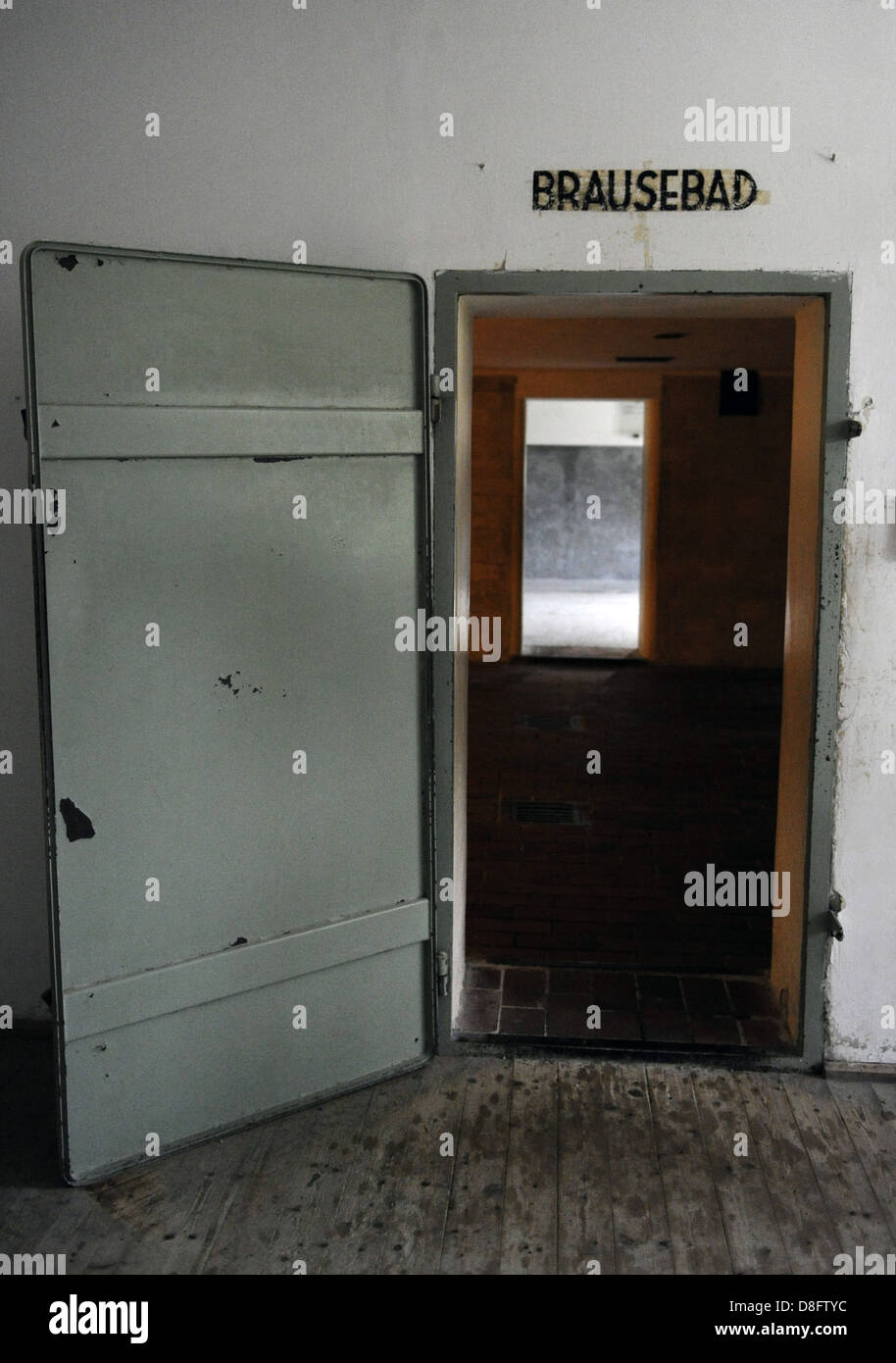Dachau Concentration Camp. Nazi camp of prisoners opened in 1933. Access door to the gas chamber. Germany. Stock Photo