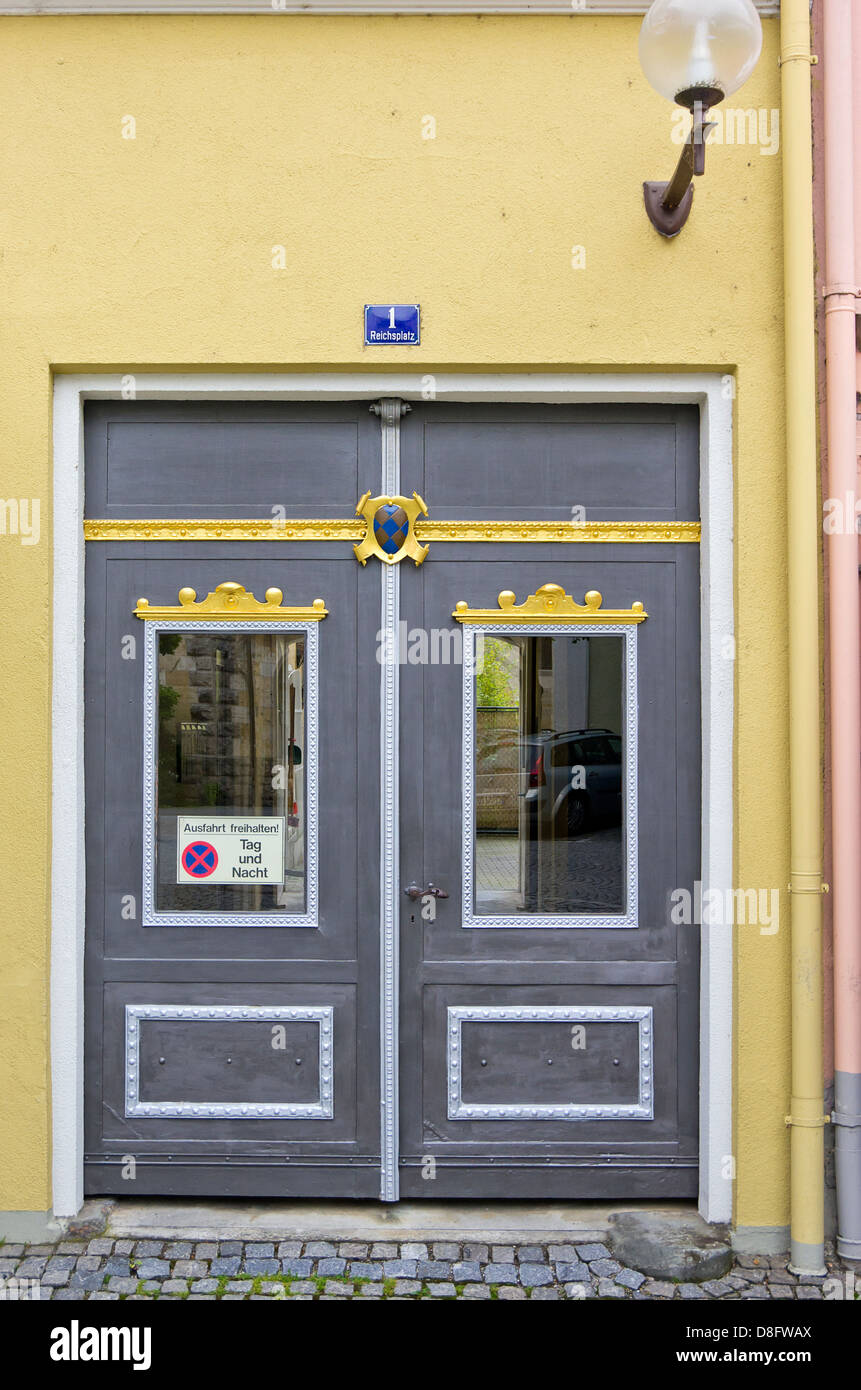 Old and classy entrance door of some residential building, Lindau in Lake Constance, Germany Stock Photo