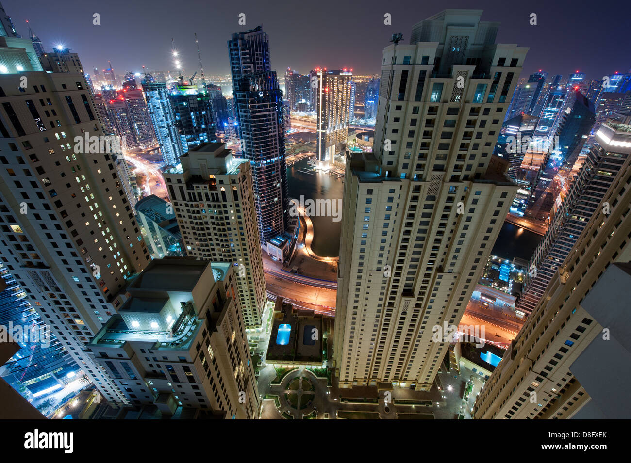 View of Marina and Jumeirah Beach Residences, New Dubai, UAE Stock Photo