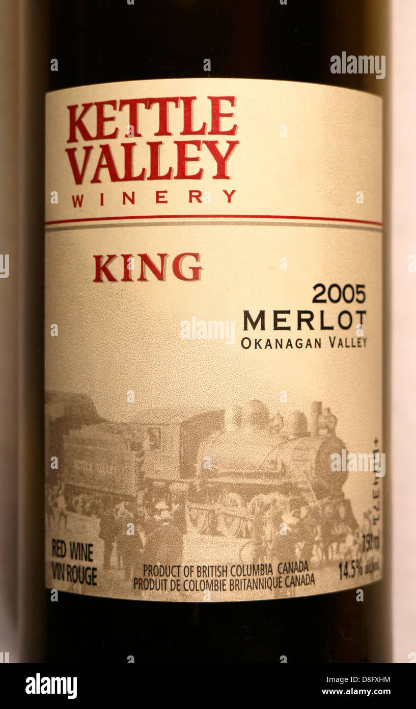 Kettle Valley Merlot 2005 Canadian BC Wine label on bottle. 131823 Wine