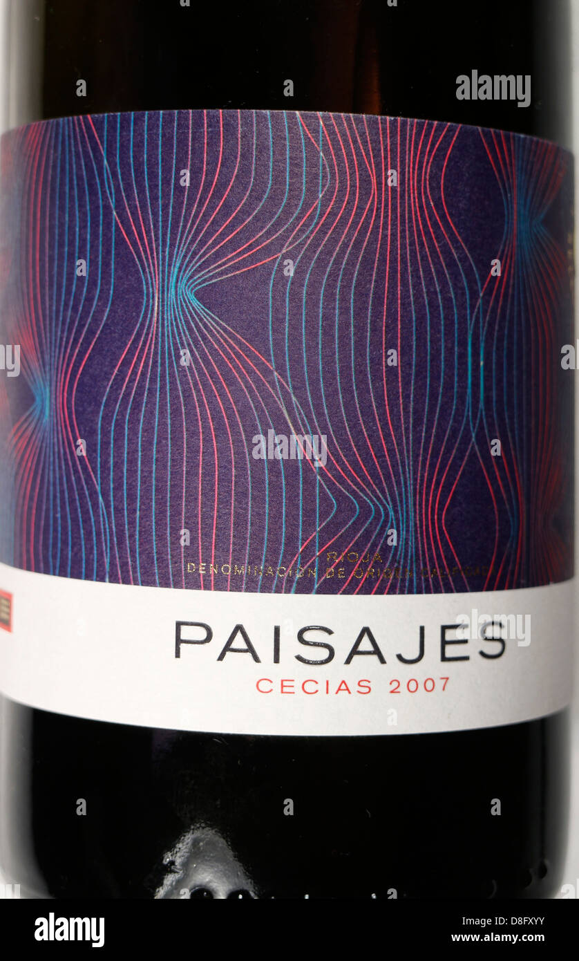 Paisajes Cecias 2004 Wine label on bottle. 131852 Wine Bottle Stock Photo