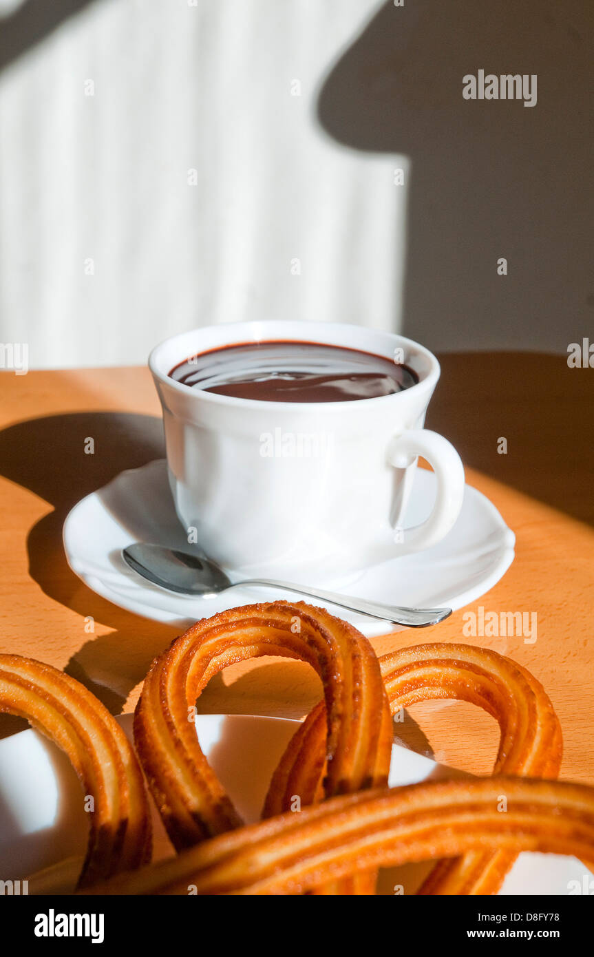 Chocolate with churros. Madrid, Spain. Stock Photo