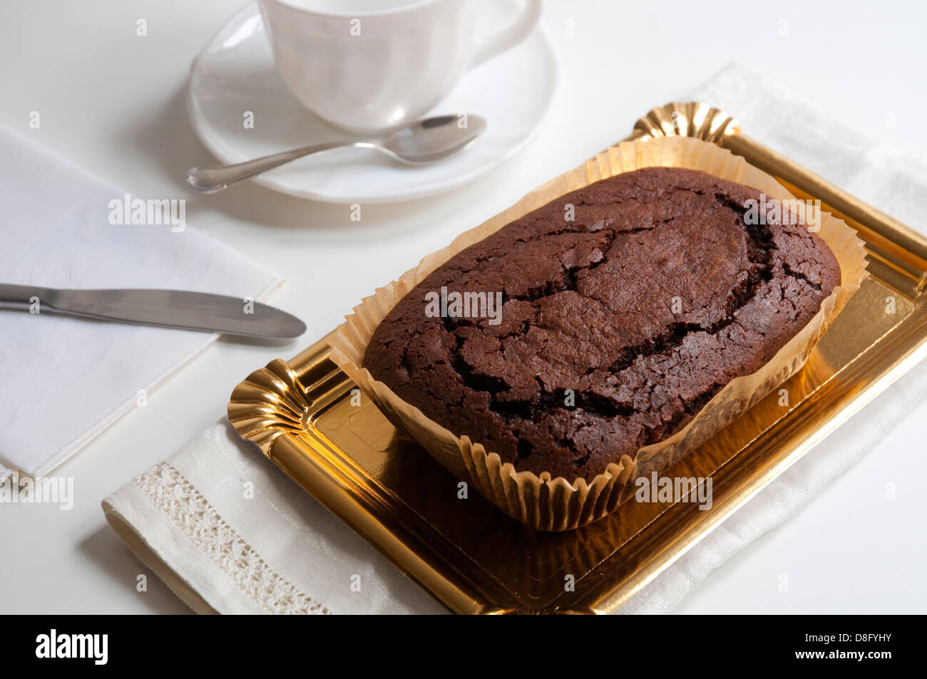 Chocolate cake for breakfast Stock Photo Alamy