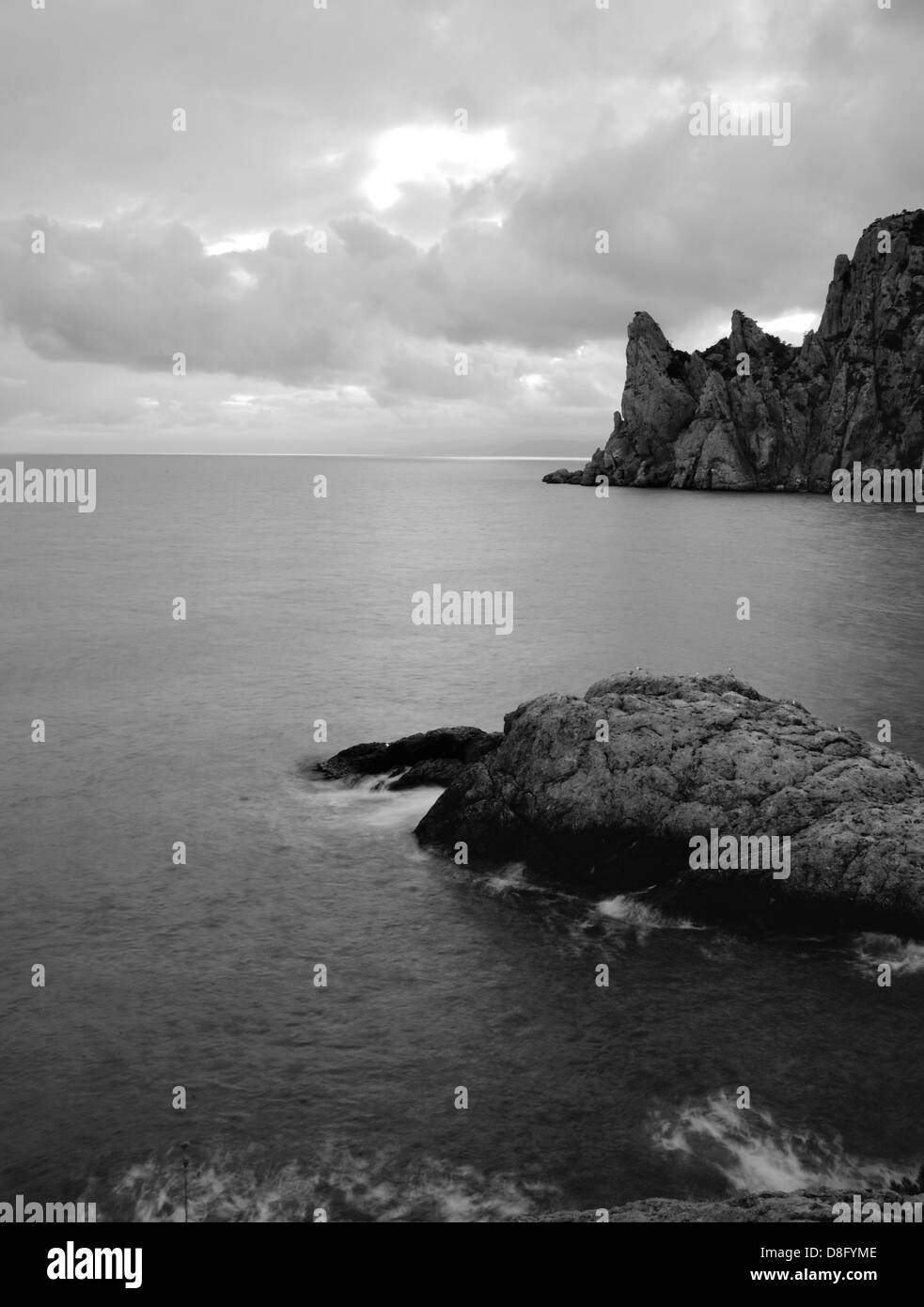 The sea and mountains monochrome Stock Photo