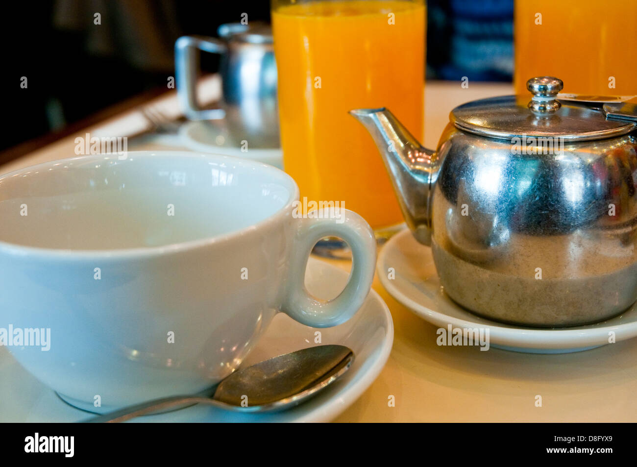 Tea and orange juice. Still life. Stock Photo