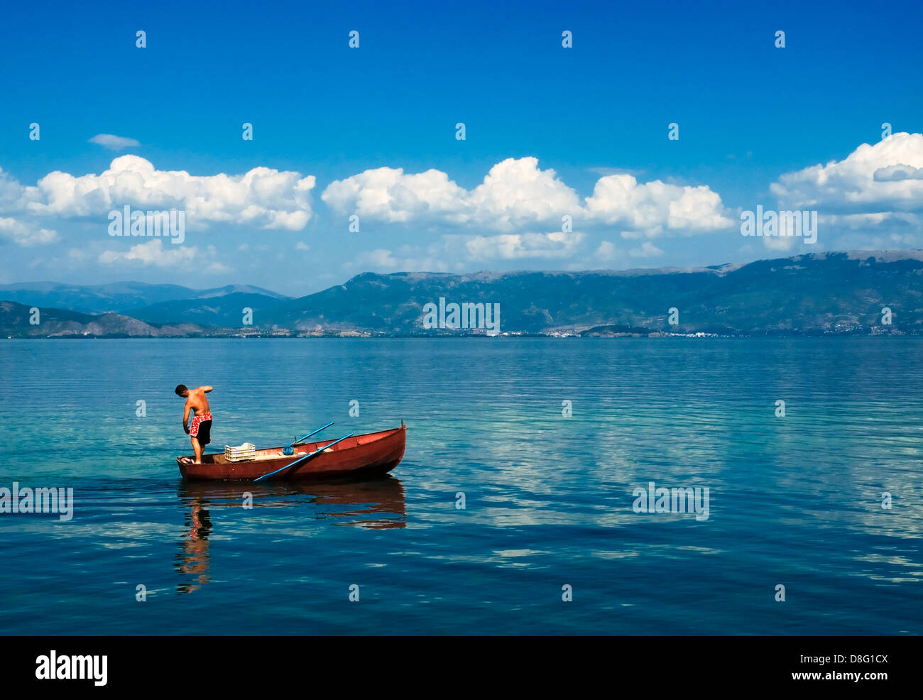 Fisherman on the Ohrid lake Stock Photo
