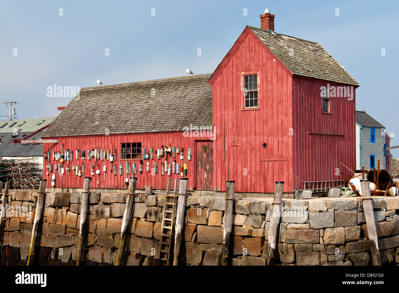 The famous red lobster shack in the harbor of Rockport , Massachusetts