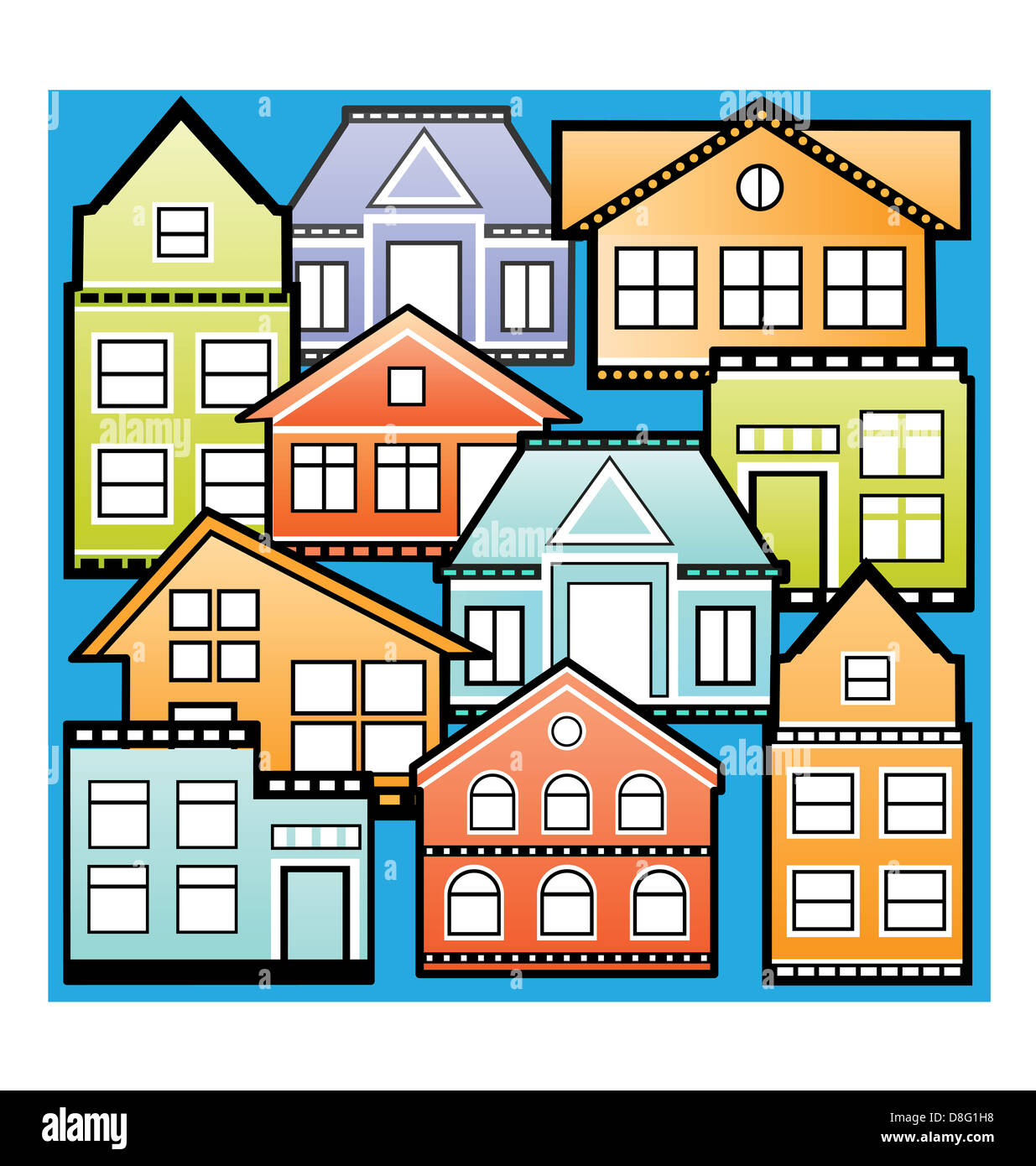 Various variants of houses on the blue Stock Photo - Alamy
