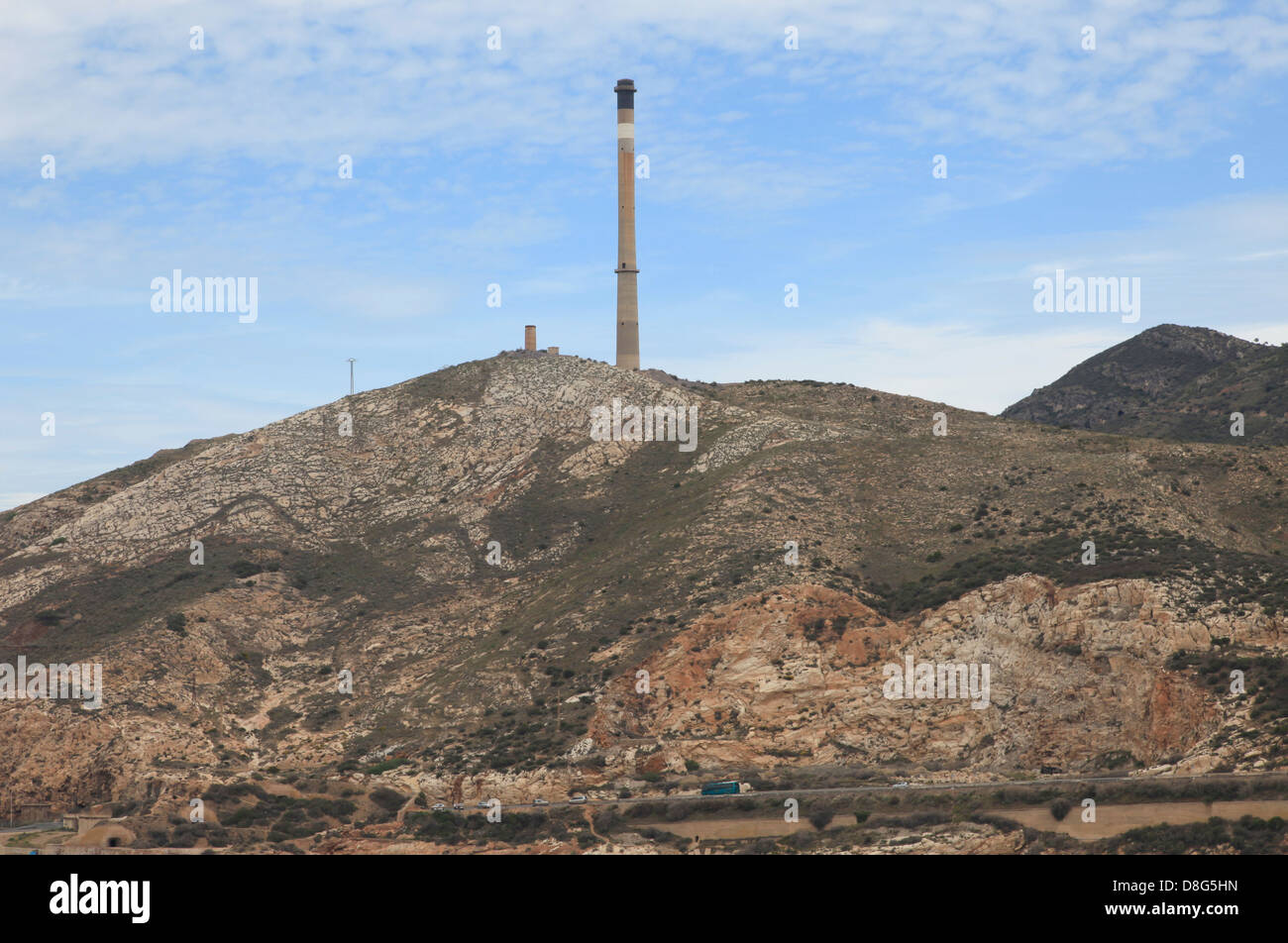 Large Smoke stack on a mountain in Spain Stock Photo