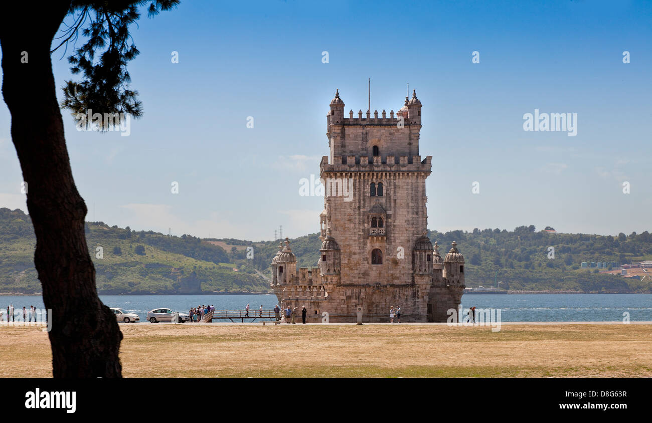 The Belem Tower, Lisbon, Portugal. Built in 1515 as a fortress to guard the entrance to Lisbon's harbour, Stock Photo