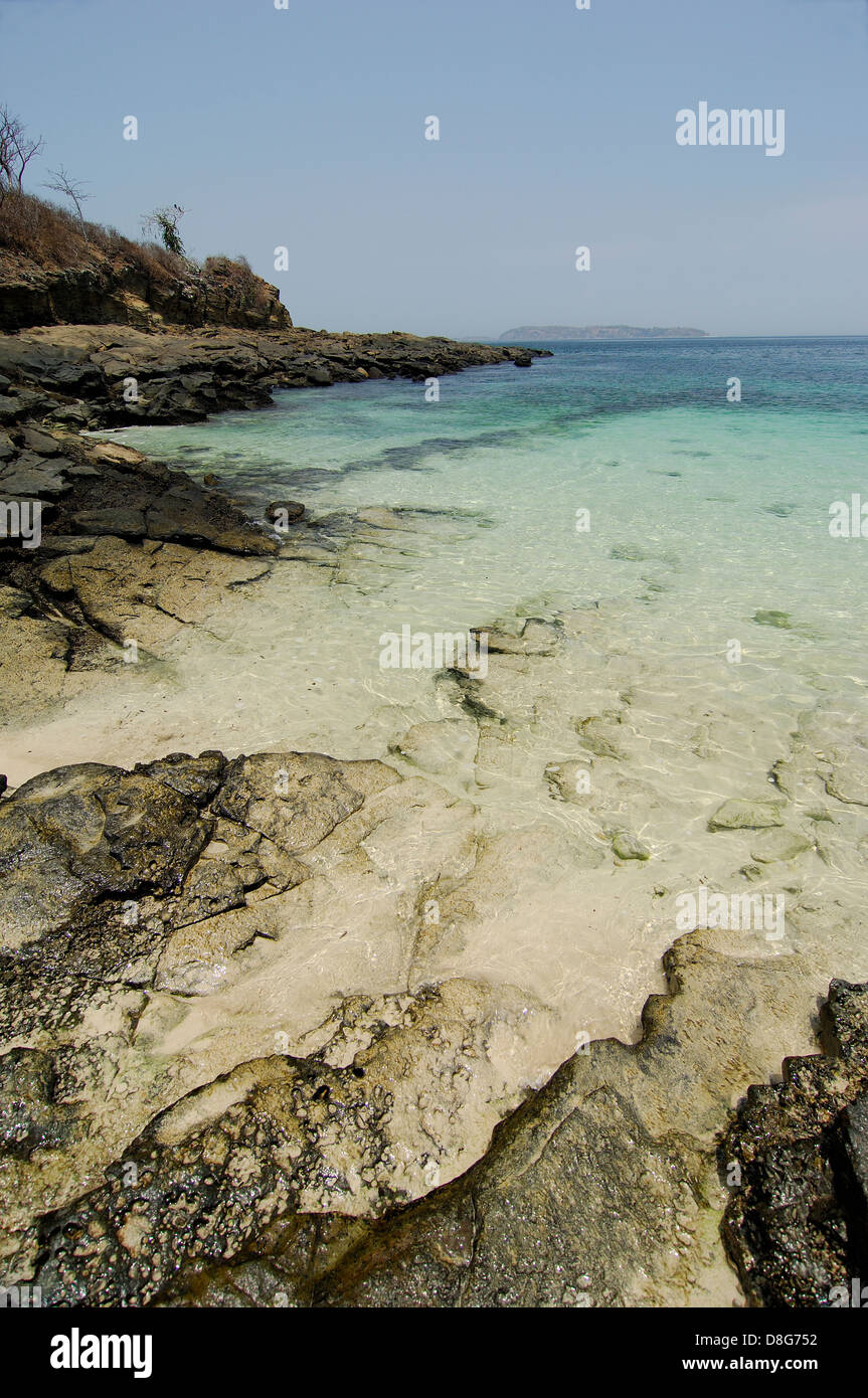 Rocky sea bed in Contadora island shore Stock Photo