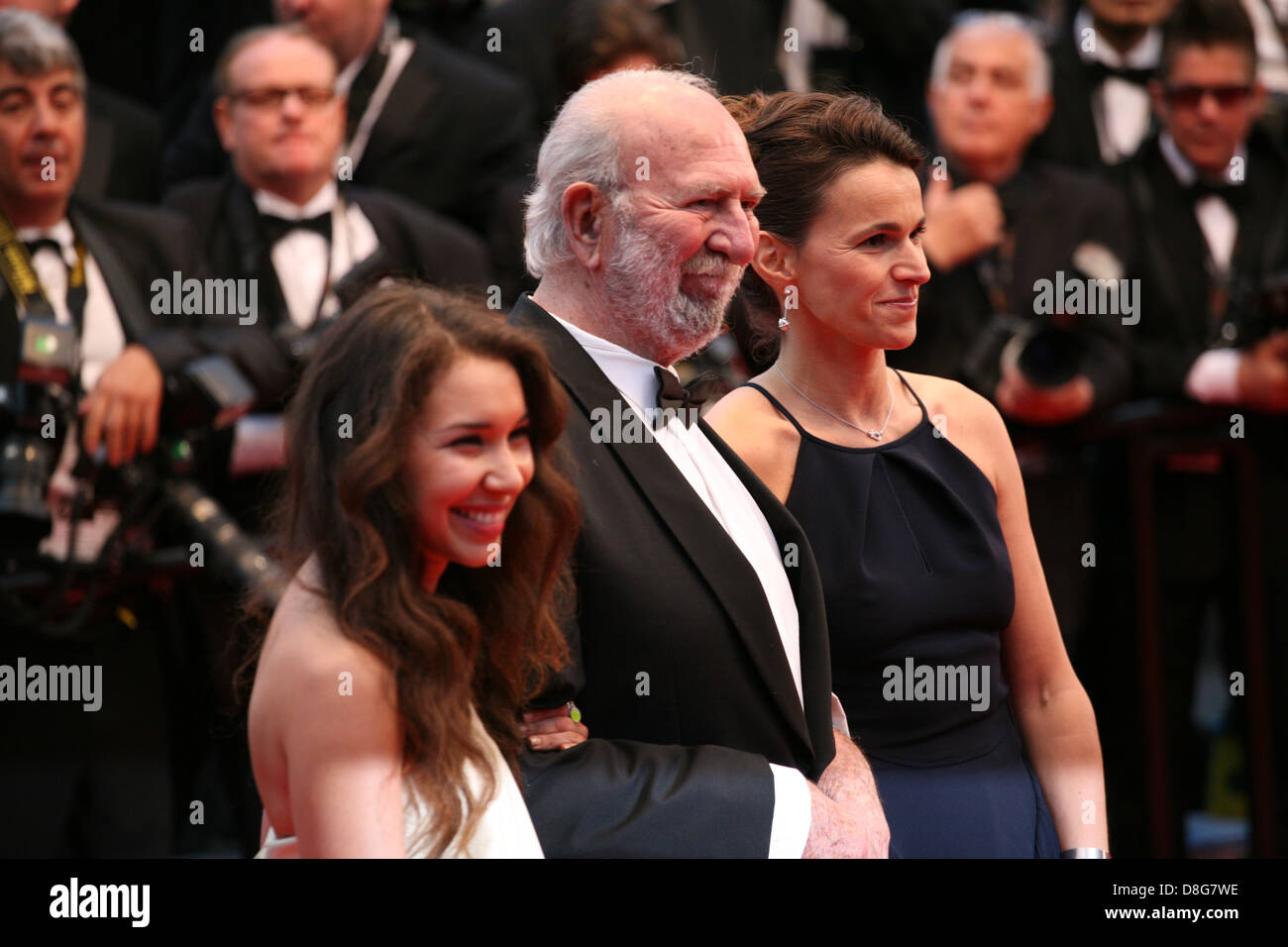 Sofia Manousha, Jean-Pierre Marielle and Aurelie Filippetti attending the gala screening of The Great Gatsby at the Cannes Film Stock Photo