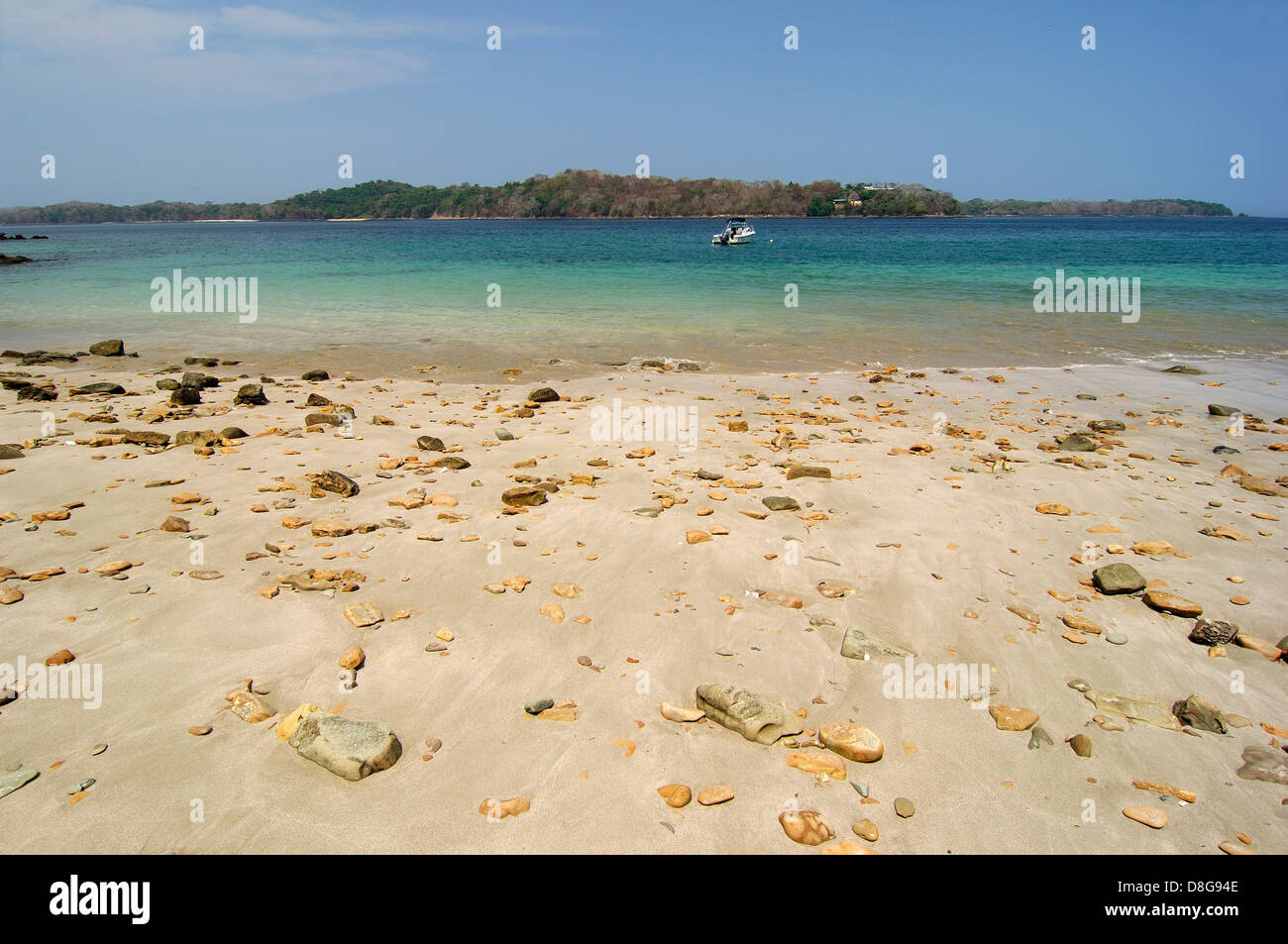 Rocky beach in Contadora island shore. Las Perlas archipelago, Panama province, Central America Stock Photo