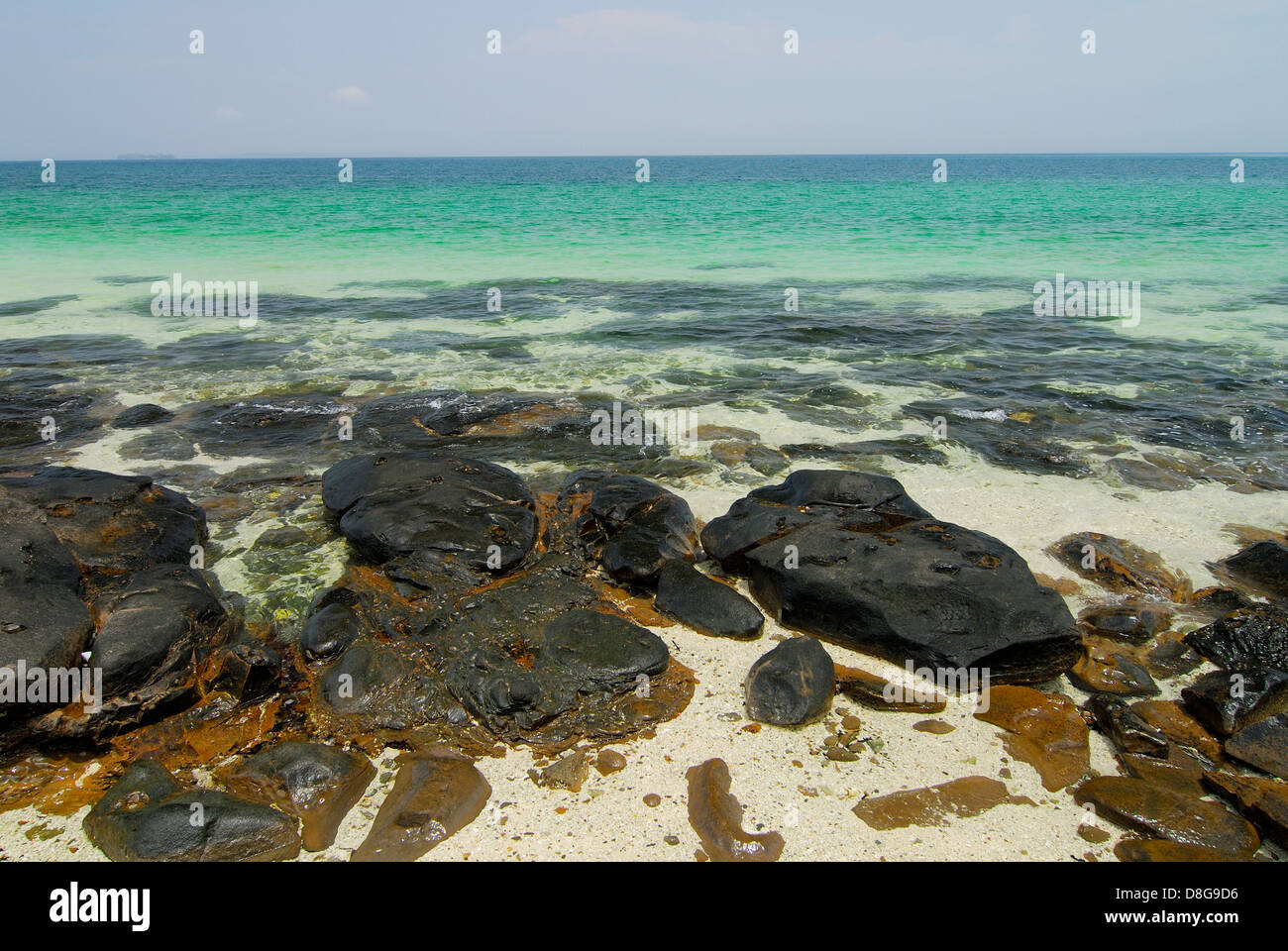 Rocks at the shore in Bolanos island Stock Photo