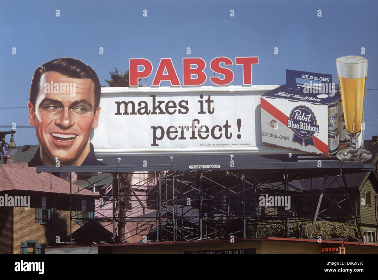 Pabst Blue Ribbon beer billboard in Los Angeles circa 1958 Stock Photo
