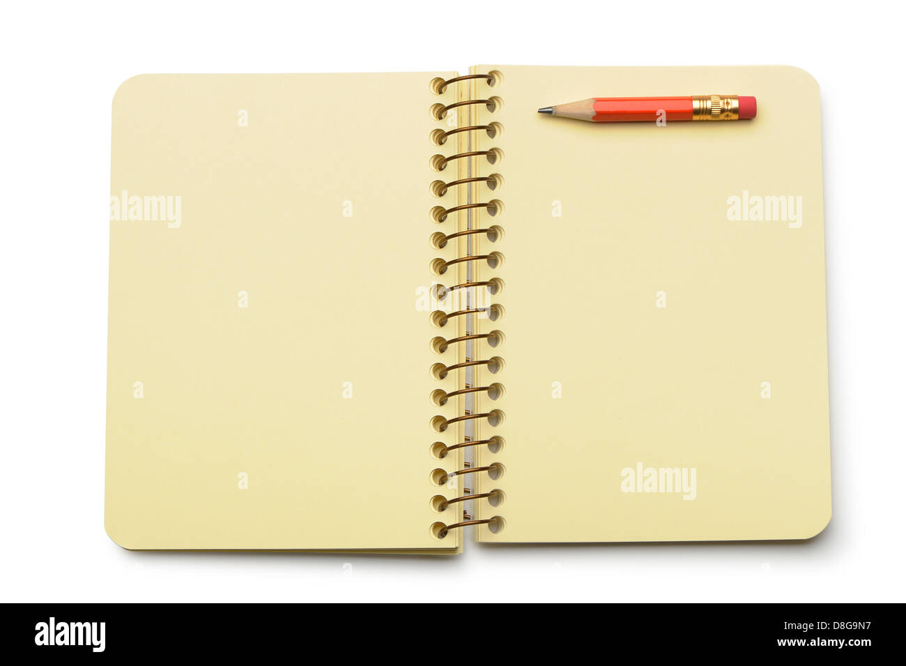 Notebook yellow paper and red pencil Stock Photo Alamy