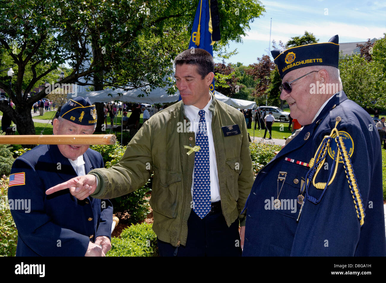 Gabriel Gomez, Massachusetts Republican Senate candidate, shakes hands with supporters at Memorial Day celebration. Stock Photo