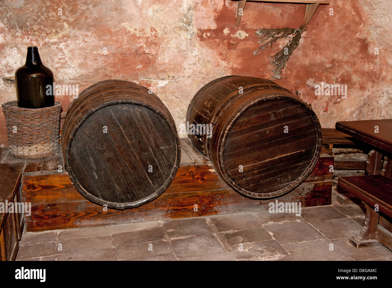 Cellar with casks Stock Photo Alamy
