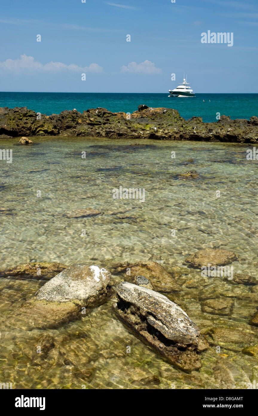 Natural water pool in Pacheca island shore Stock Photo
