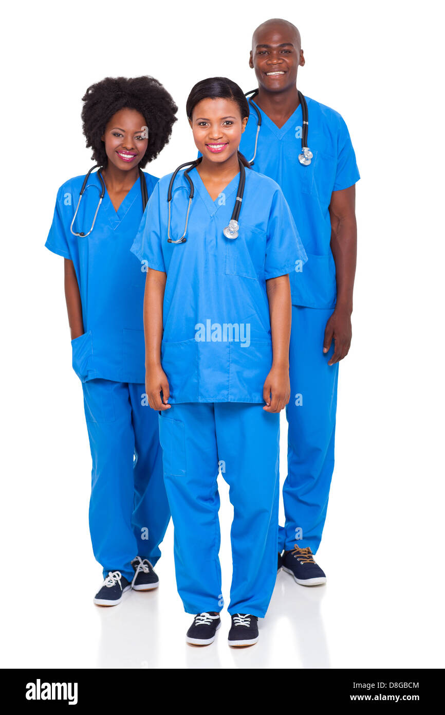 group of African health workers isolated on white background Stock Photo