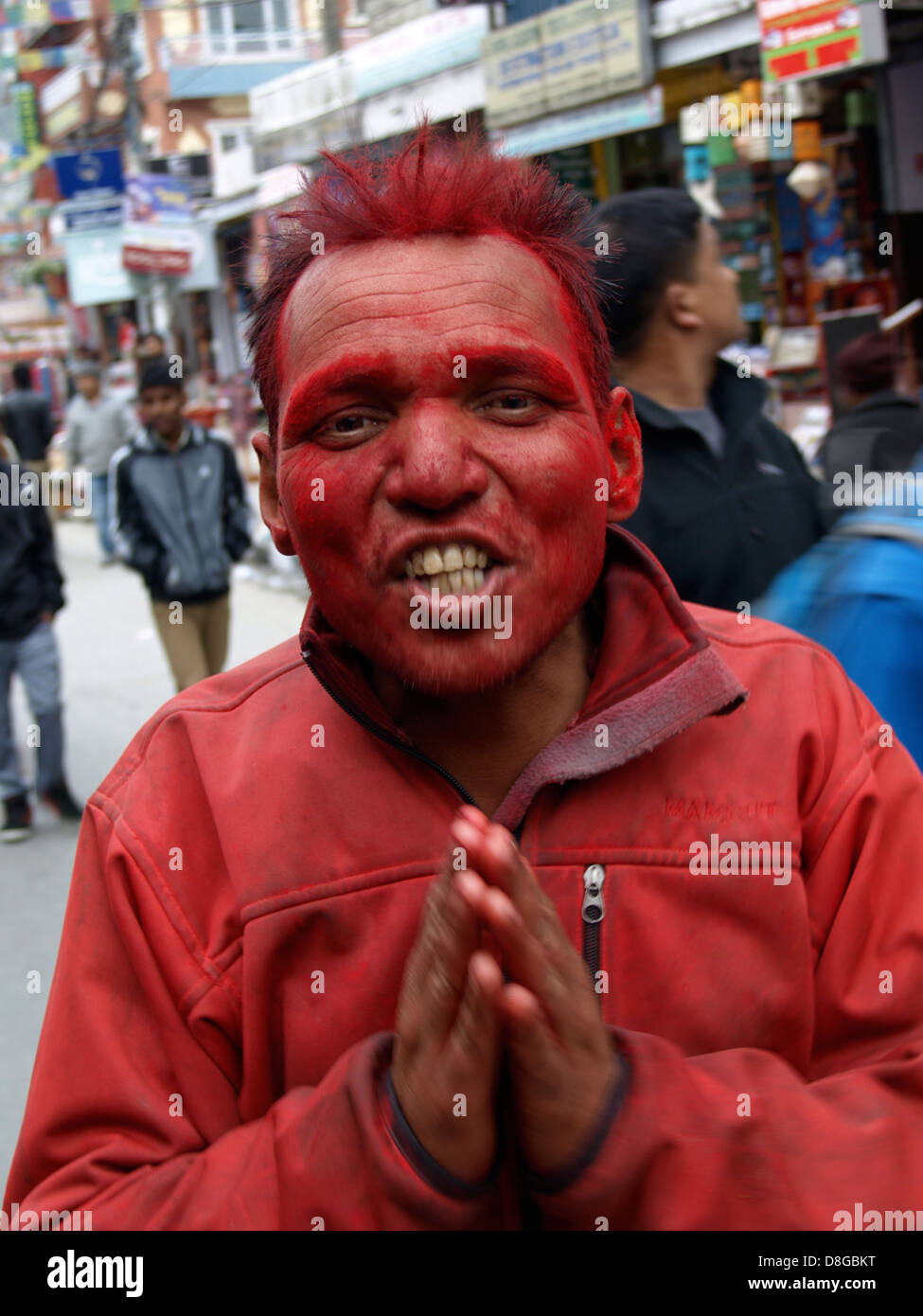 holi Nepal. Man covered in powder Stock Photo