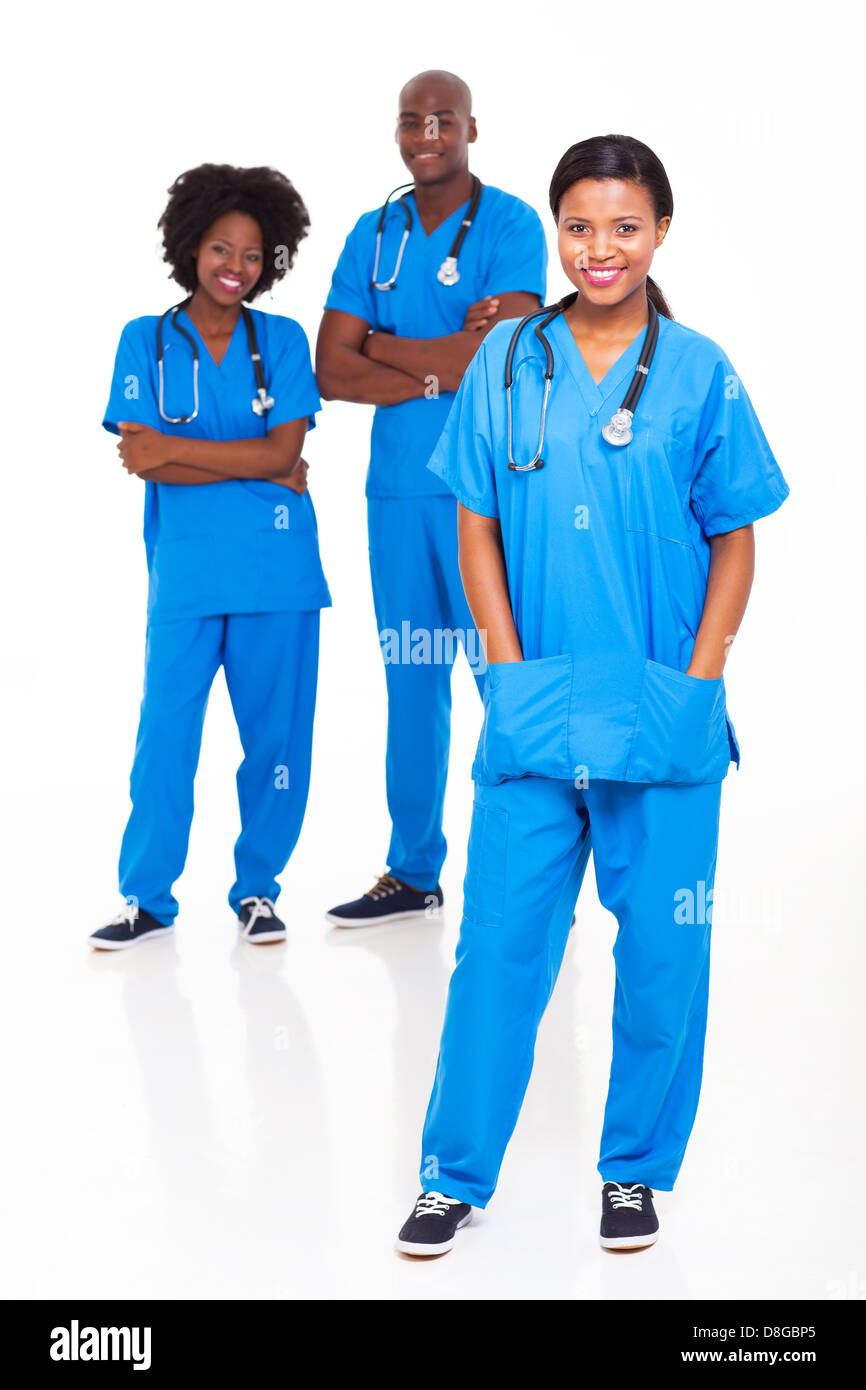group of black medical workers portrait on white background Stock Photo