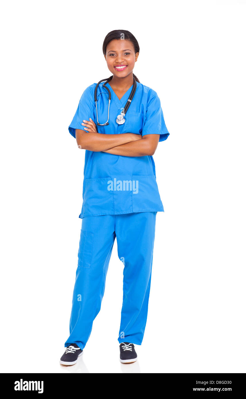 pretty African American female intern nurse isolated on white background Stock Photo