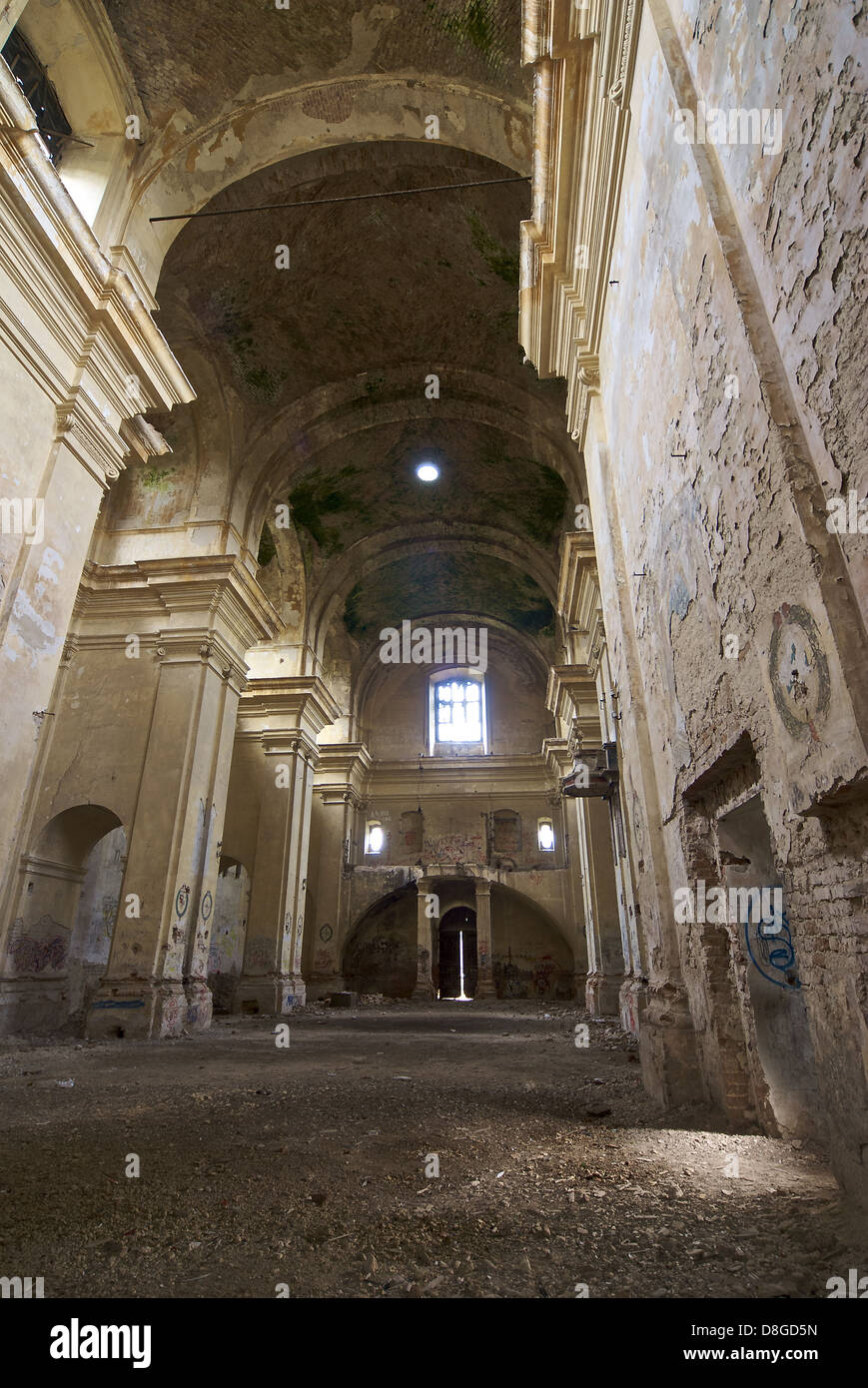 indoor shot of a church in ruins Stock Photo