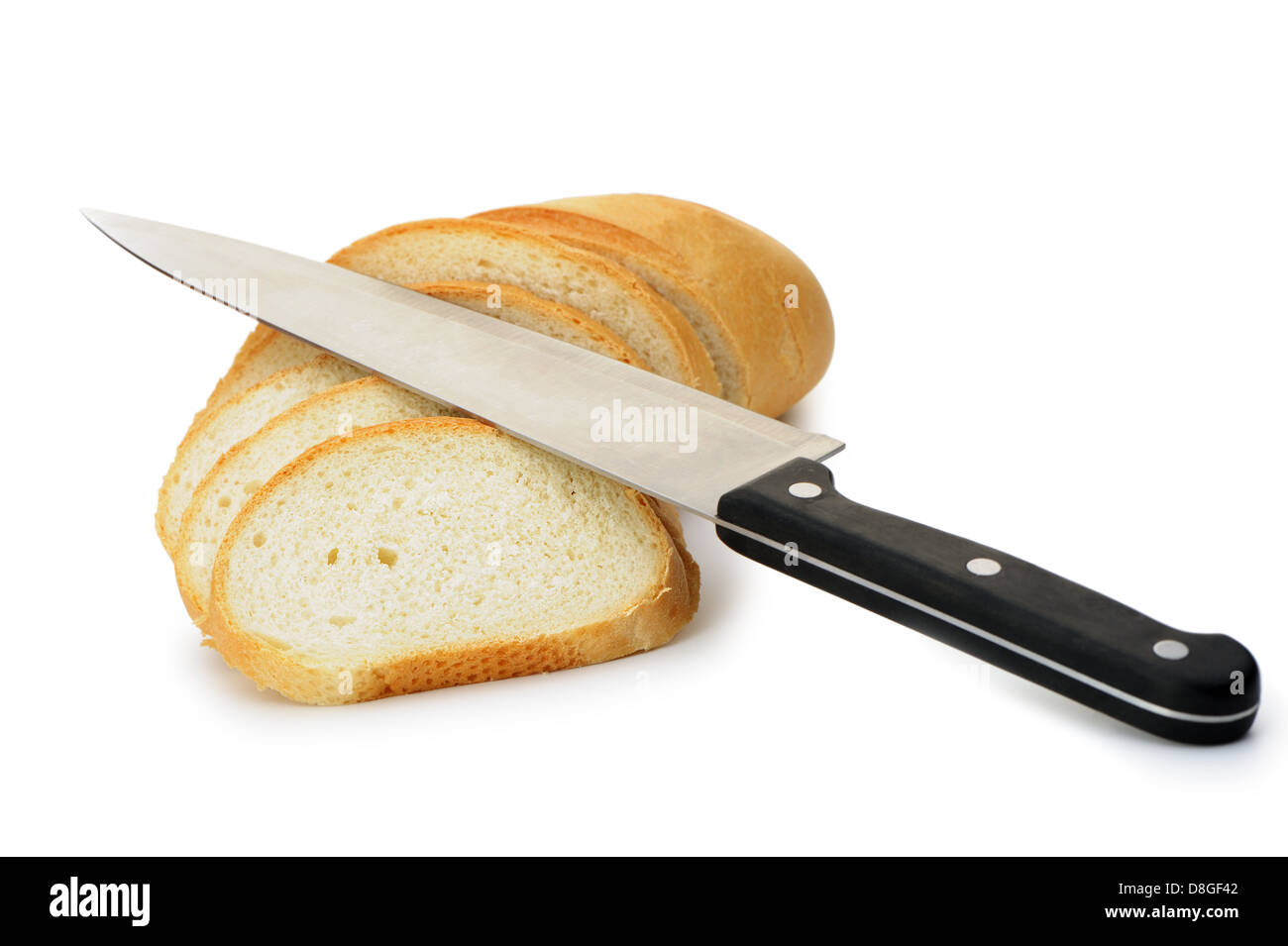 The cut bread with a knife Stock Photo Alamy