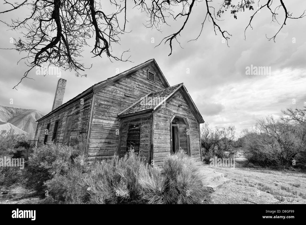 Old school in Caineville, Utah. Stock Photo