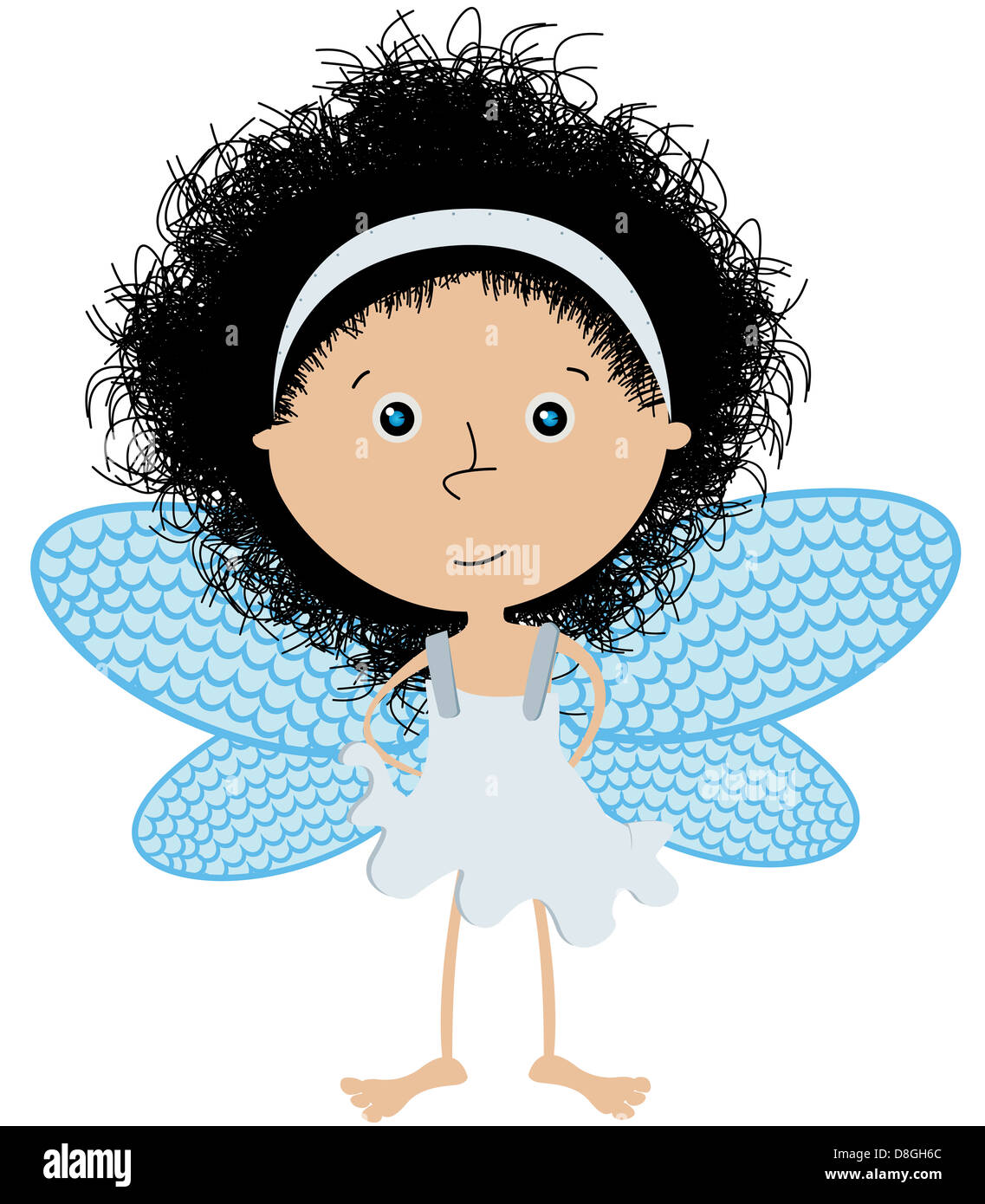 a cute angel girl with black hair lay her elbow on the cloud. hand painted  Illustration on white background Stock Photo - Alamy