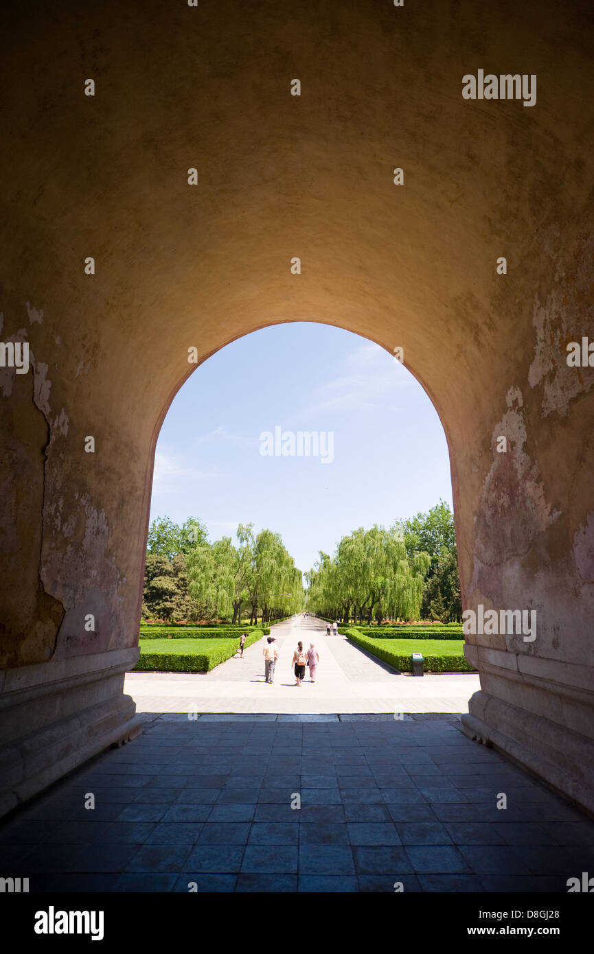 The view down Sacred Way from the Shen Gong Sheng de Stele Pavilion. Stock Photo