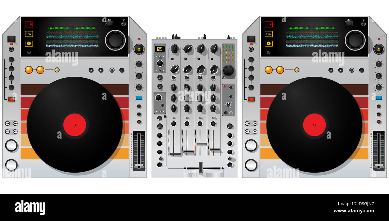 DJ turntables and mixer Stock Photo Alamy