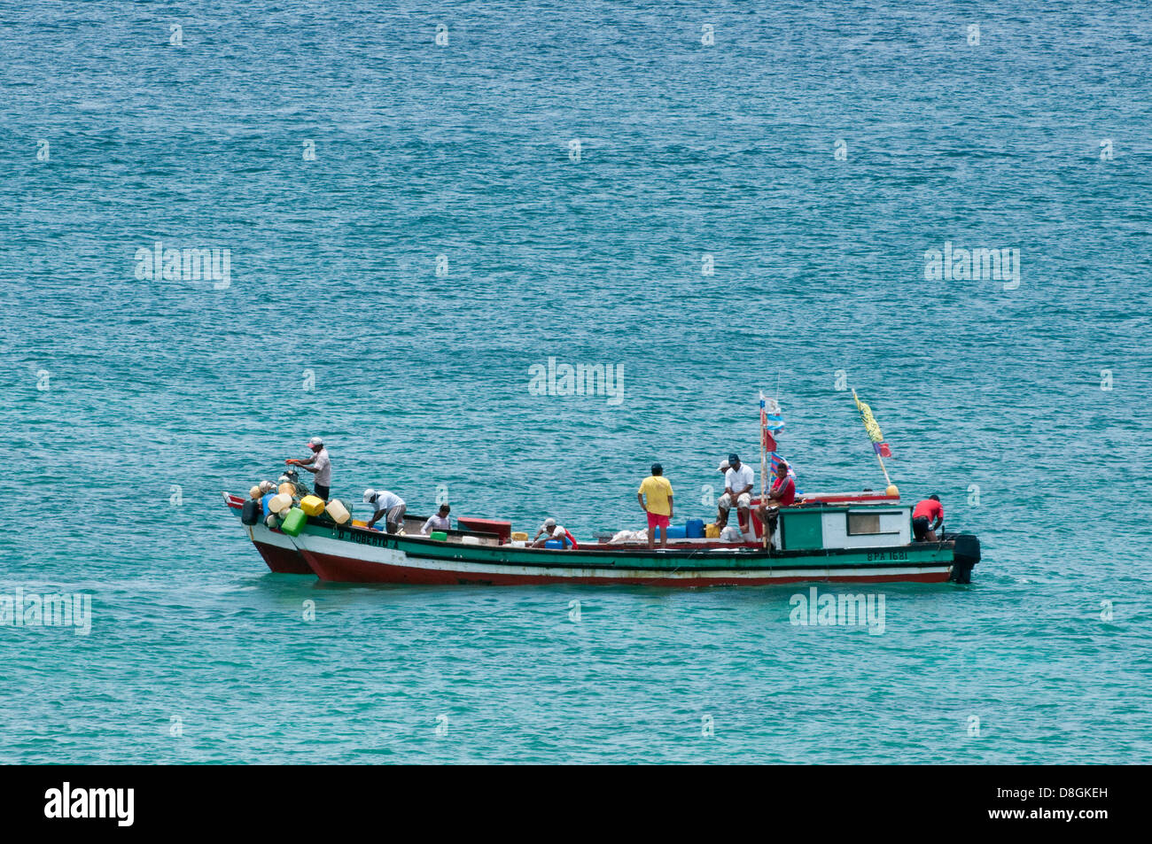 Artisanal fishermen at Isla Pacheca island Stock Photo