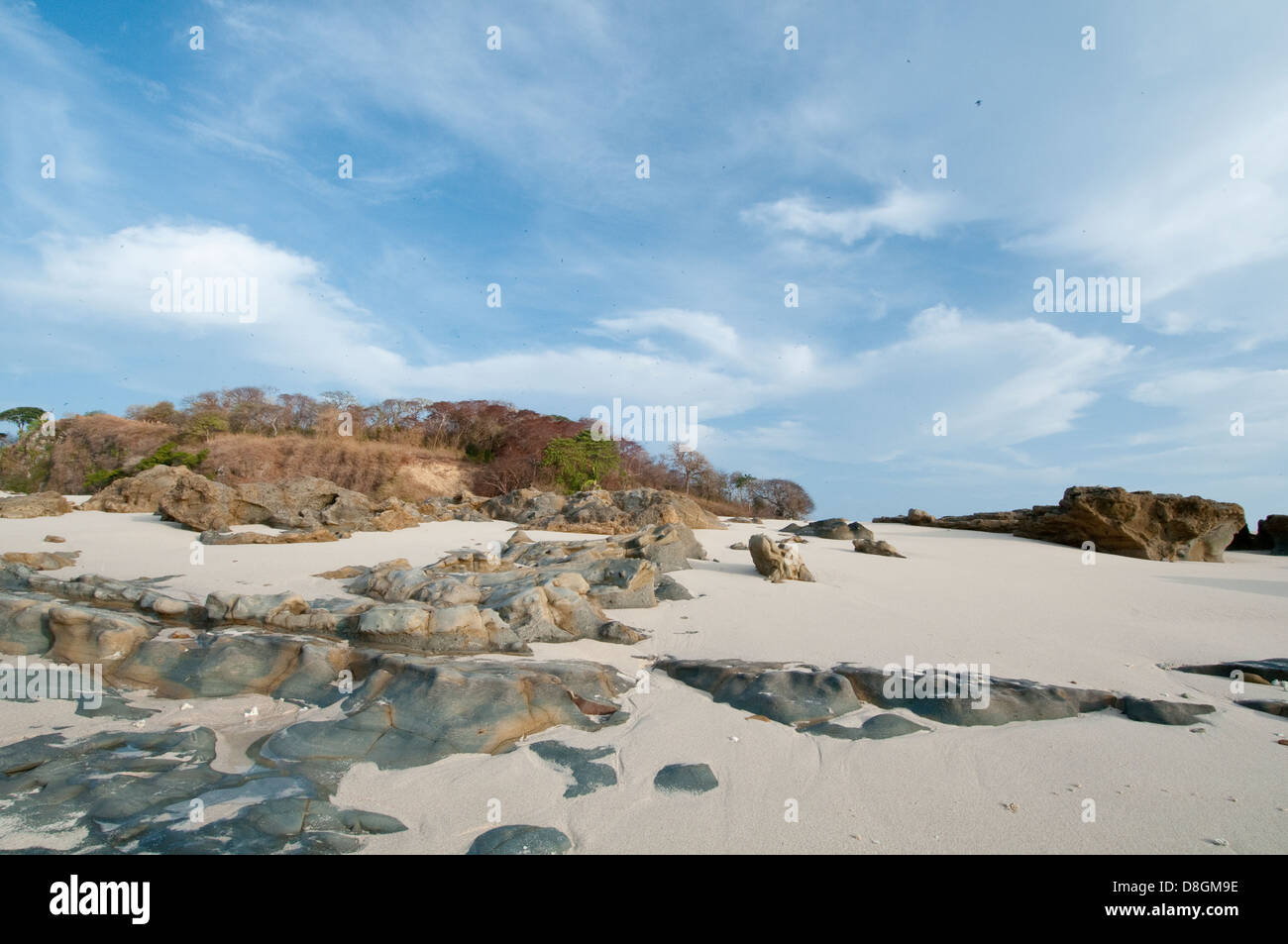Low tide in the beach at Isla Pacheca shore Stock Photo