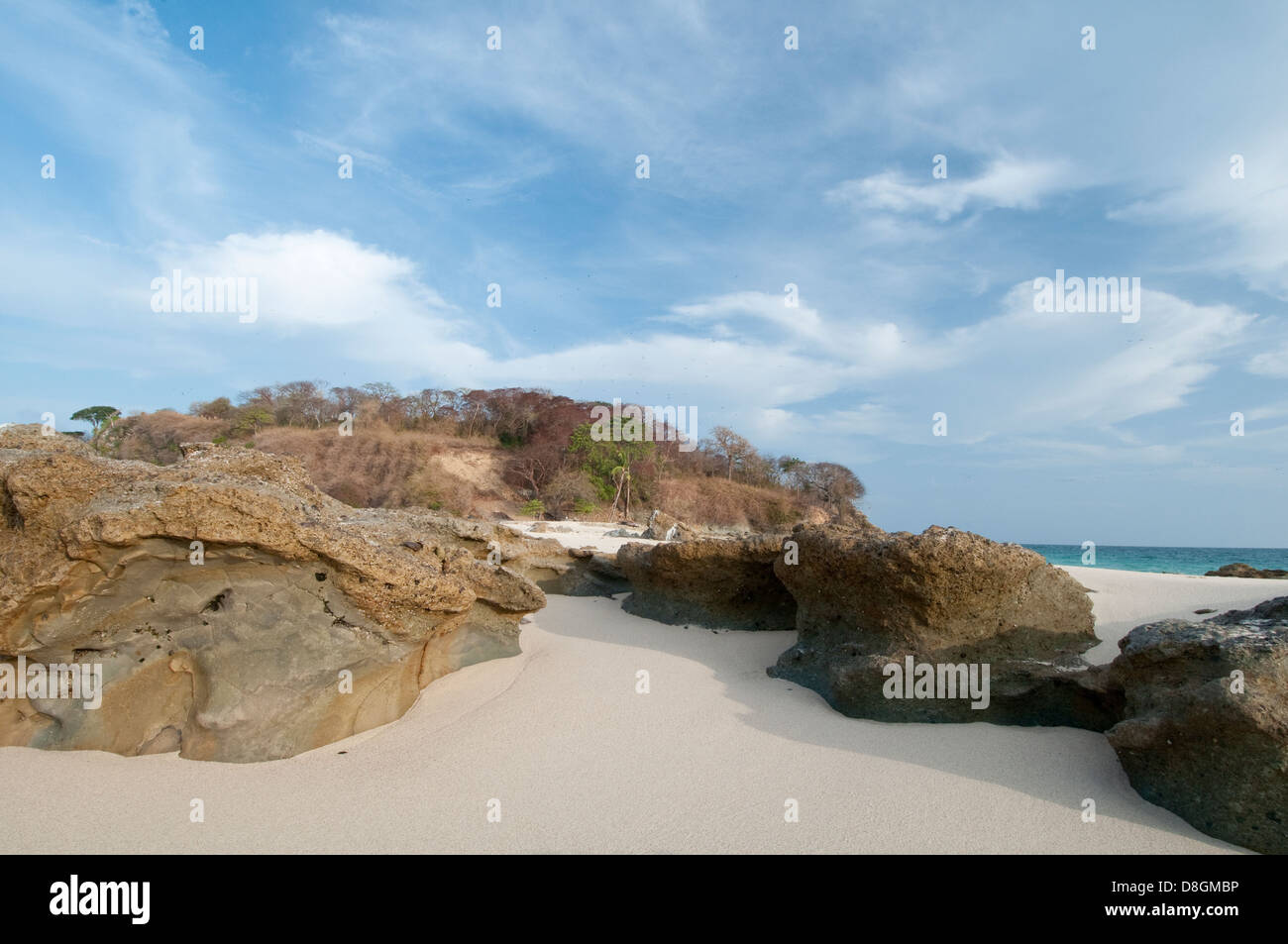 Low tide in the beach at Isla Pacheca shore Stock Photo