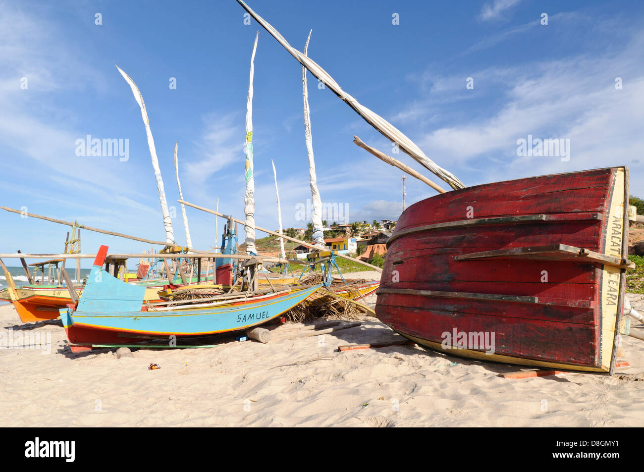 Sailboats at Canoa Quebrada beach, CearÃ¡, Brazil Stock Photo