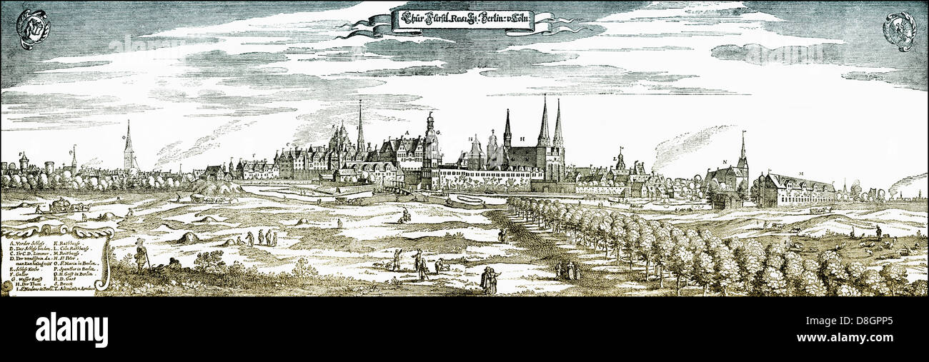 Panoramic view of the Berlin skyline, Berlin, Germany, Europe,1650, 17th Century, Stock Photo