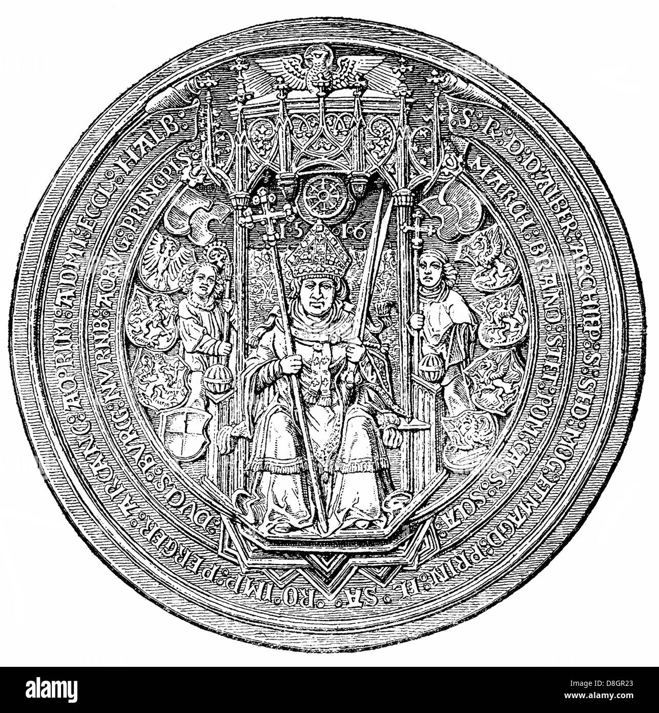 Seal of Albrecht von Hohenzollern, 1490 - 1545, Elector and Archbishop of Mainz from and Archbishop of Magdeburg, Stock Photo