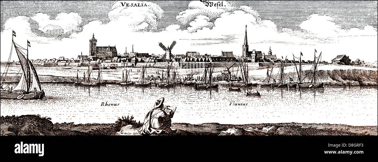 Panoramic view of Wesel, 17th century, Germany, Europe , Stock Photo