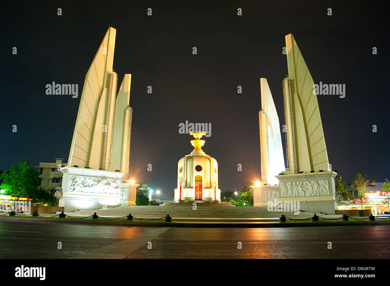 The Democracy Monument (Thai: Anusawari Prachathipatai) is a public monument in the centre of Bangkok, capital of Thailand Stock Photo