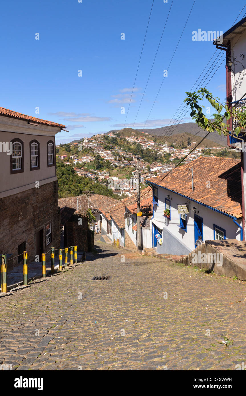 Alleyway in Ouro Preto's historical centre, Minas Gerais, Brazil Stock Photo