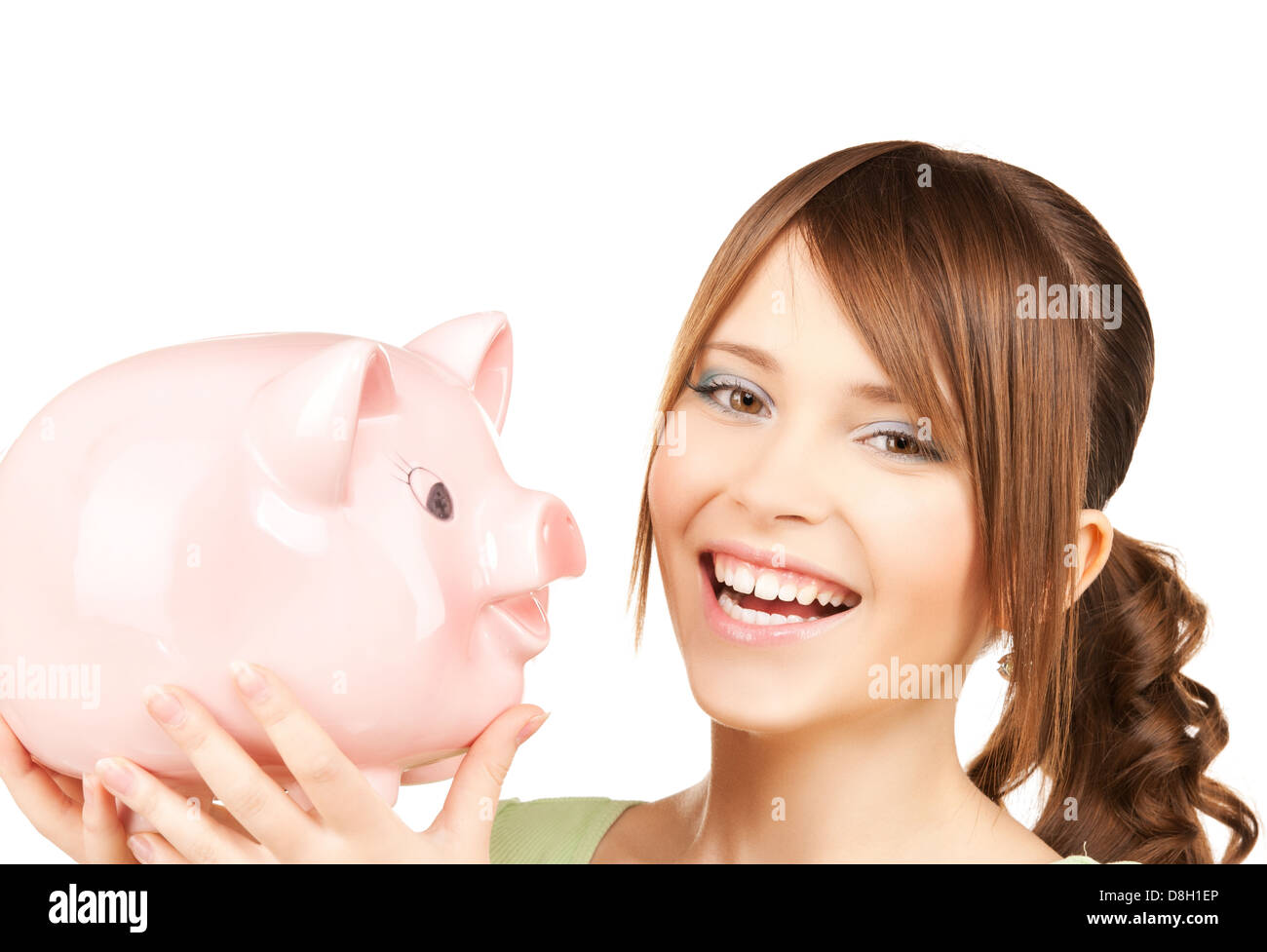 lovely girl with big piggy bank Stock Photo - Alamy