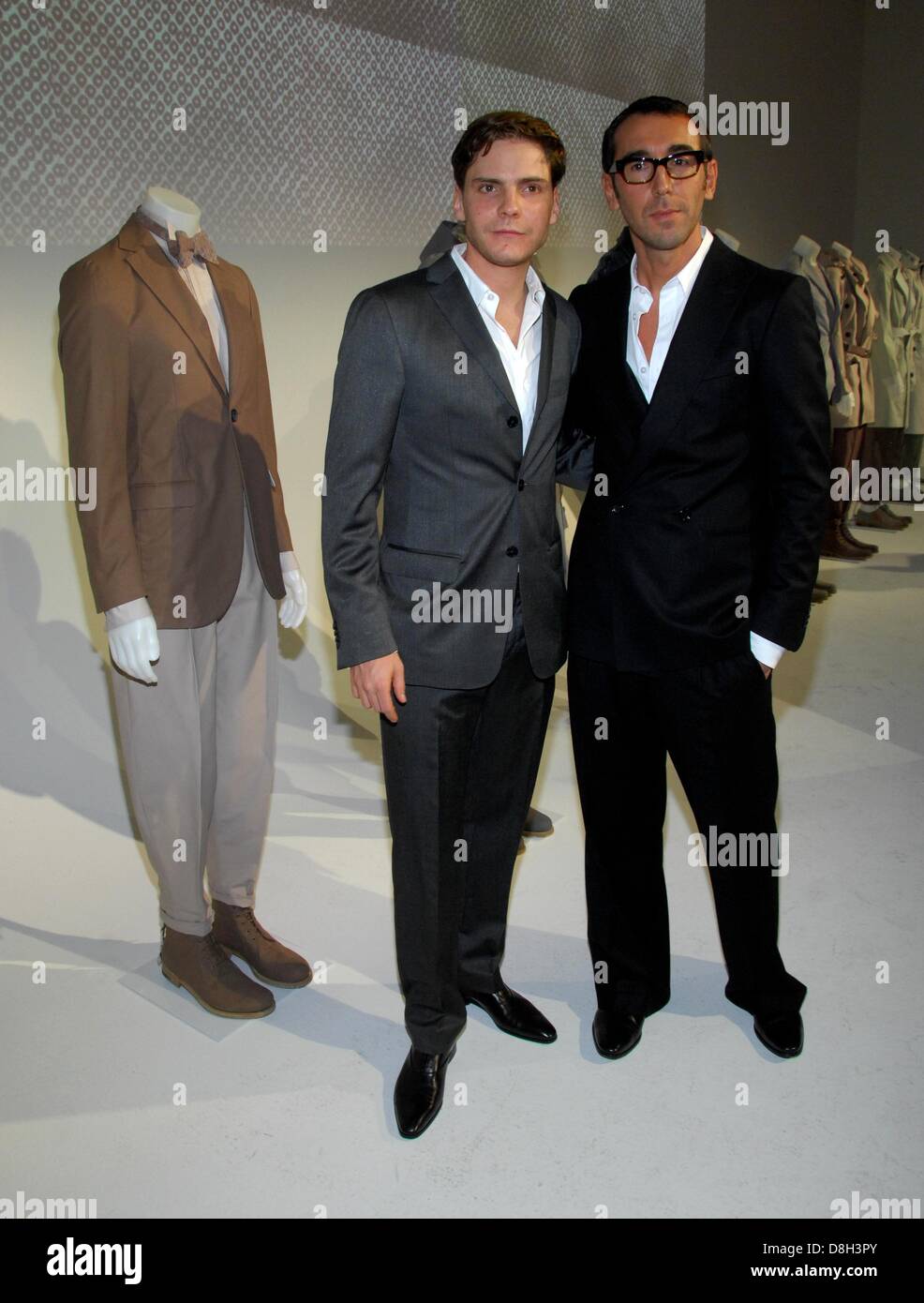 Daniel Bruehl and designer Alessandro Sartori (l-r) at the presentation of the Zega Collection S/S 2009 in Berlin. Stock Photo